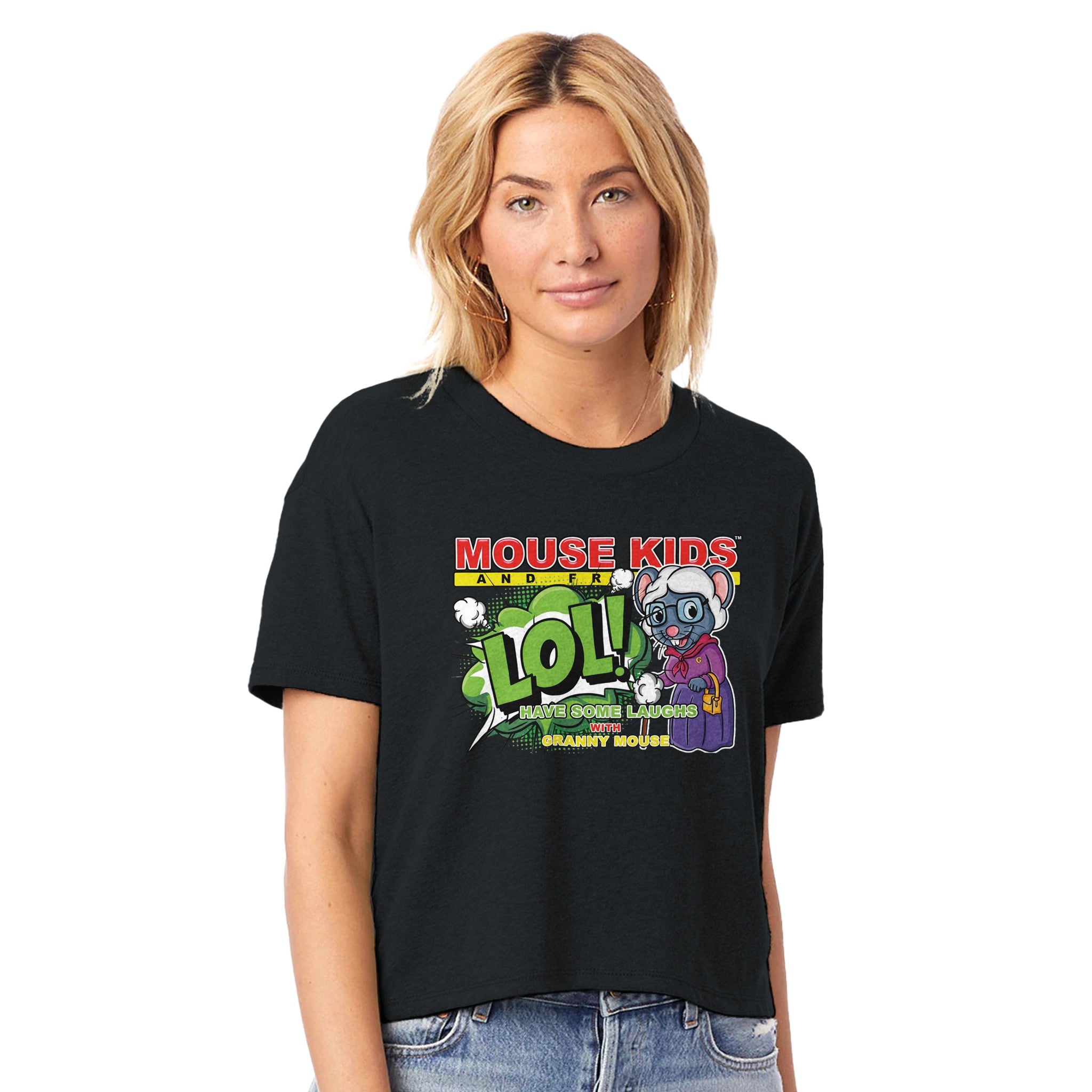 Grandma Mouse LOL Women's Headliner Cropped Crewneck T-Shirt