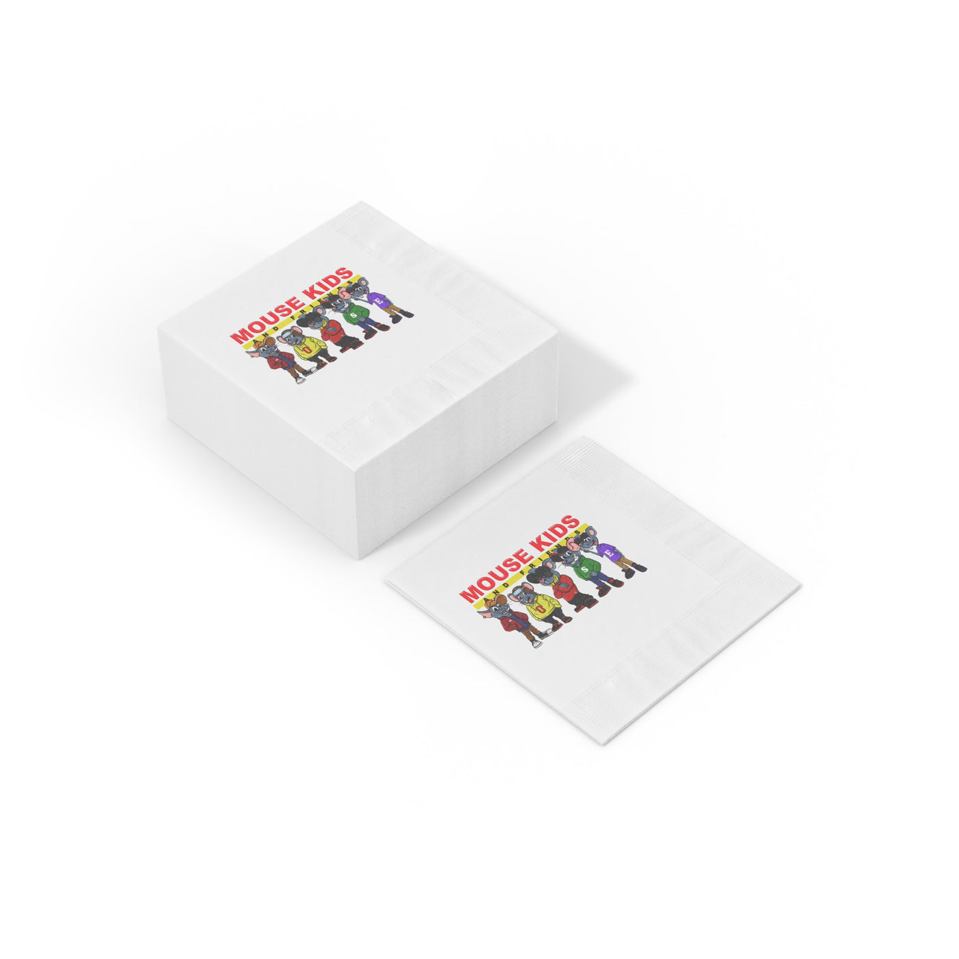 Mouse Kids And Friends White Coined Napkins