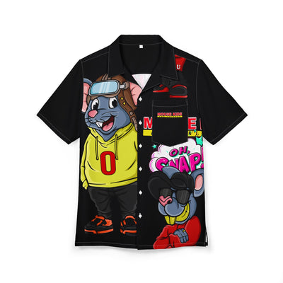 Fun Unisex Hawaiian Button-Down Shirt with Cartoon Mouse Design - Perfect for Summer Parties and Kids' Events